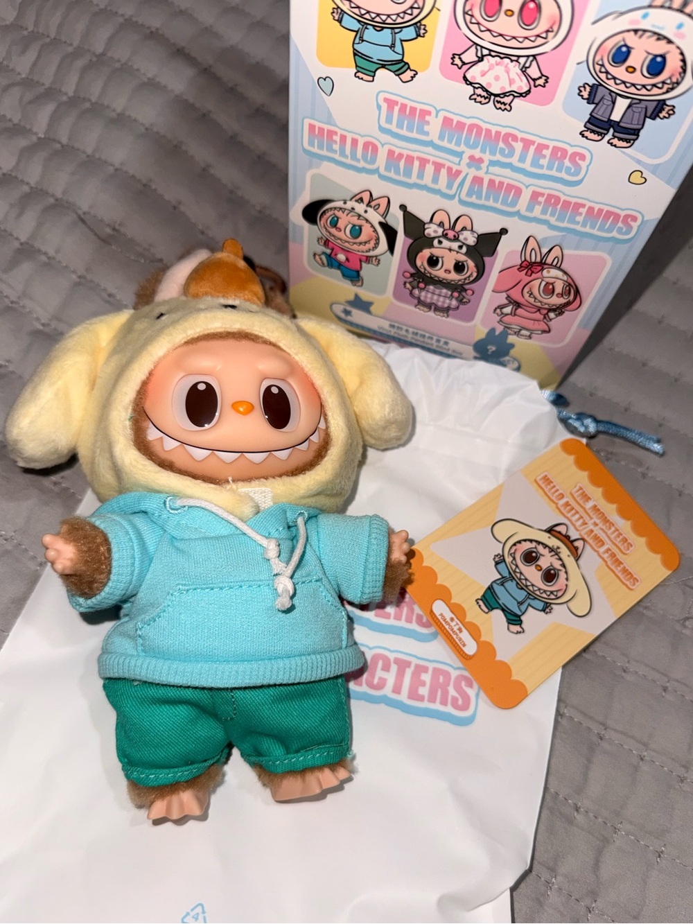 Pop Mart The Monsters x Sanrio Labubu Pompompurin Plush Doll Pendant Open Box